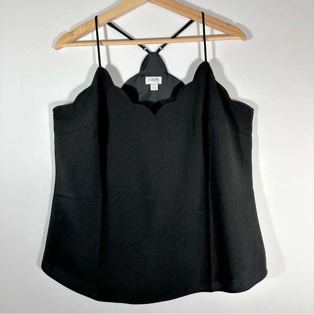 J. CREW Scalloped Silky Carrie Camisole Sleeveless Tank Top Black Size 10